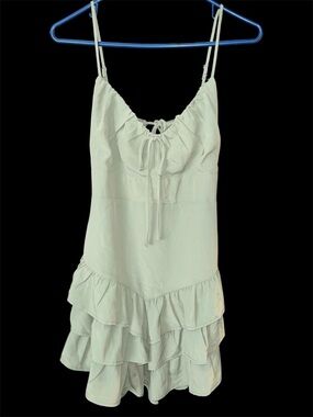 One Clothing LA Sage Green Tiered Ruffle Mini Dress Cutout Back Size Large NWOT